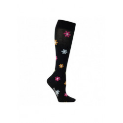 Chaussettes de contention coton noir avec fleurs