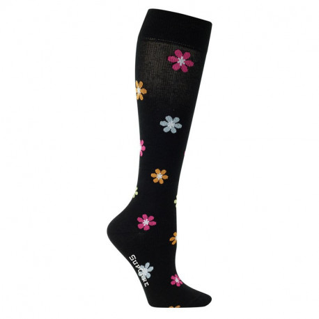 Chaussettes de contention coton noir avec fleurs