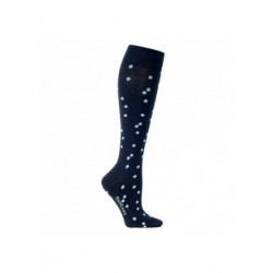 Chaussettes de contention coton bleu foncé - motif petites fleurs