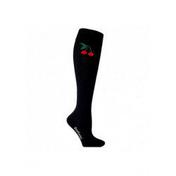 Chaussettes de contention coton noire avec motif cerises