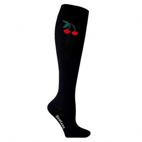 Chaussettes de contention coton noire avec motif cerises