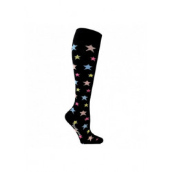 Chaussettes de contention coton noire avec motif étoiles colorés