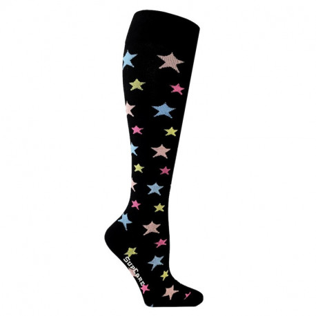 Chaussettes de contention coton noire avec motif étoiles colorés