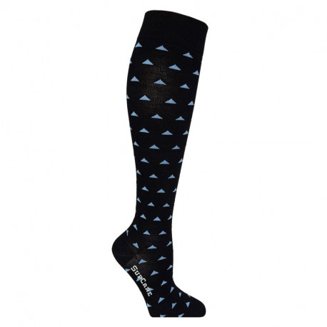 Chaussettes de contention bambou noire - motif triangles bleus