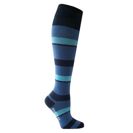 Chaussettes de contention coton - motif rayée bleu et turquoise