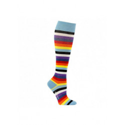 Chaussettes de contention coton bleu clair et rayures colorées