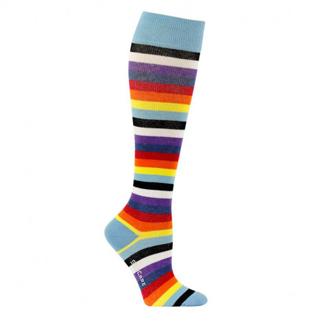 Chaussettes de contention coton bleu clair et rayures colorées